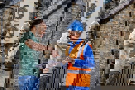 outdoor unit and techs talking